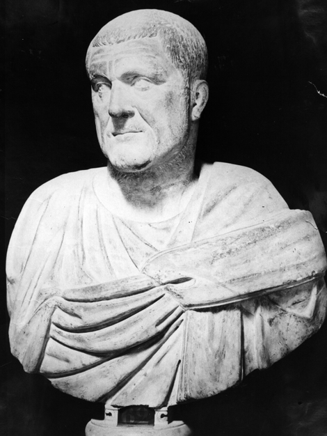 A bust of the Roman Emperor Maximinus I, circa A.D. 238. (Photo by Hulton Archive/Getty Images)